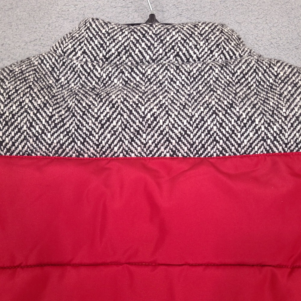 RuffHewn Womens Puffer Vest Large Red Herringbone Tweed Toggle Zip Up - Picture 10 of 10